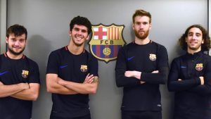  Jose Arnáiz, Carles Aleñá, Adrià Ortolá y Marc Cucurella, los cuatro jugadores del Barça B convocados para jugar con el primer equipo en la eliminatoria de la Copa del Rey en Murcia. (Paco Largo - Paco Largo / FCB)